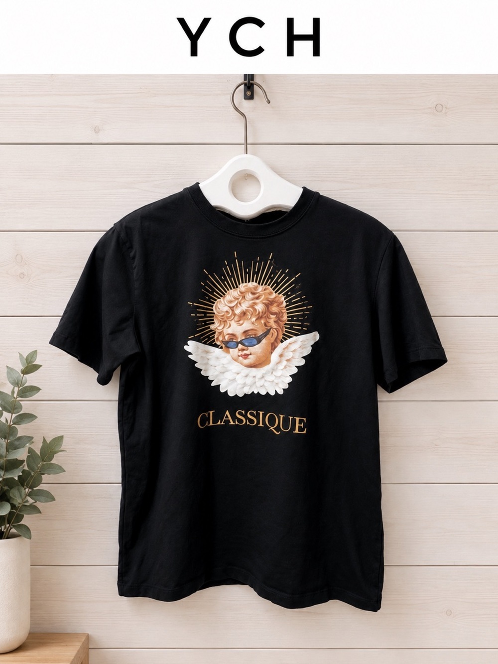 YCH Classique Angel Graphic T-Shirt - Black - Size M